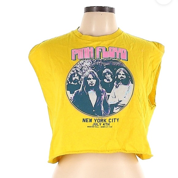 Pink Floyd Yellow Crop Top Half Shirt Sleeveless Tee Concert T-Shirt Large DIY - Picture 1 of 11
